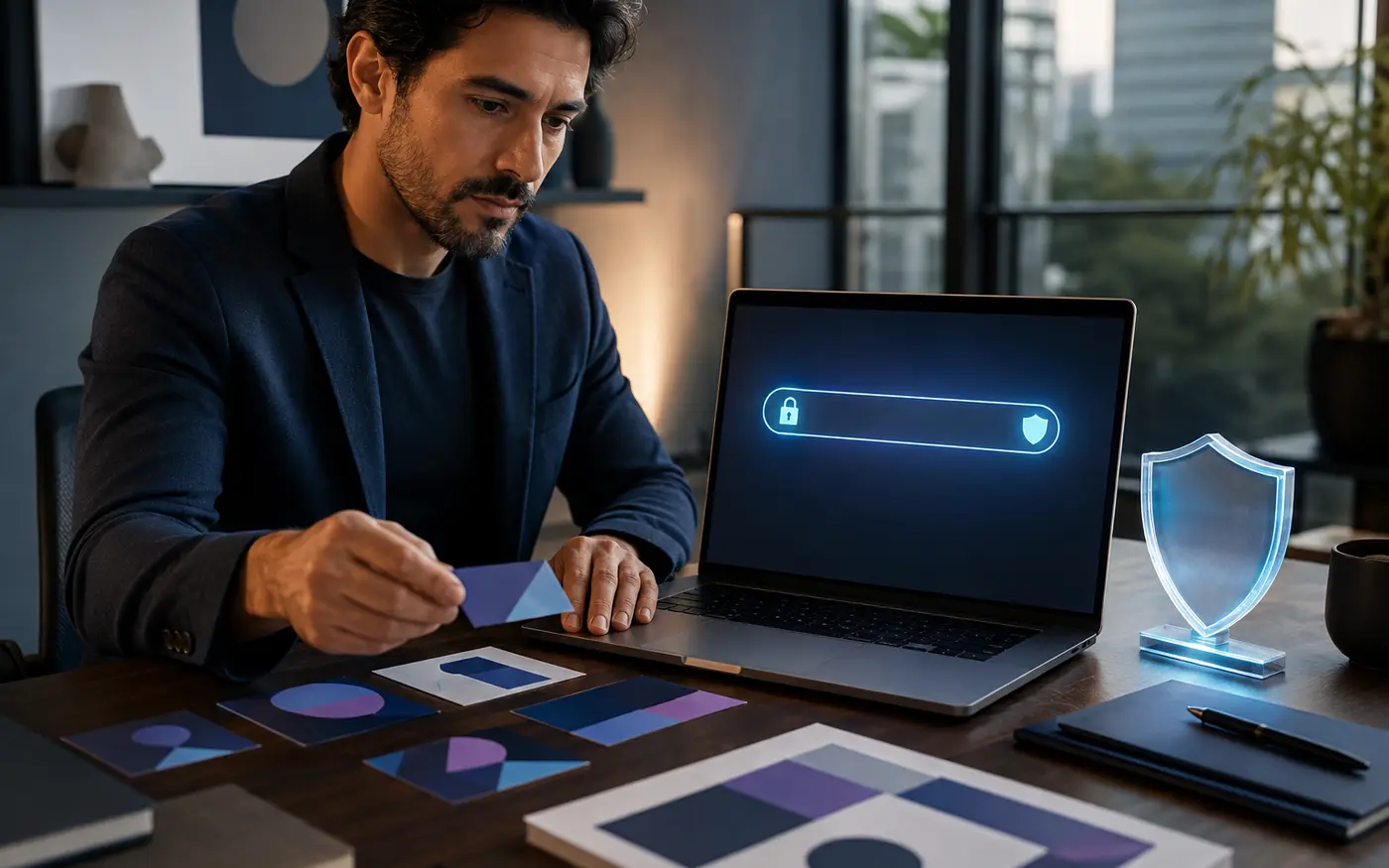 Empresário protegendo o domínio e a identidade digital da empresa