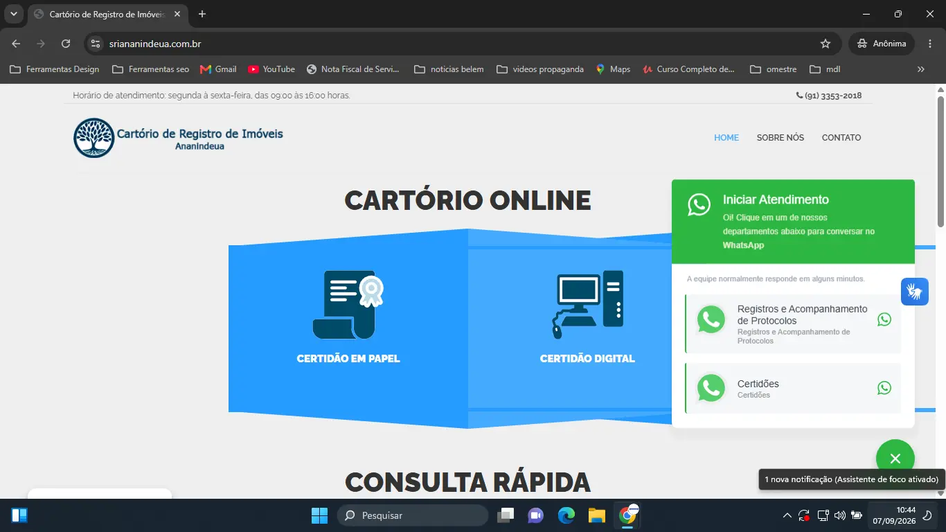 Atendimento via WhatsApp do Cartório de Registro de Imóveis de Ananindeua