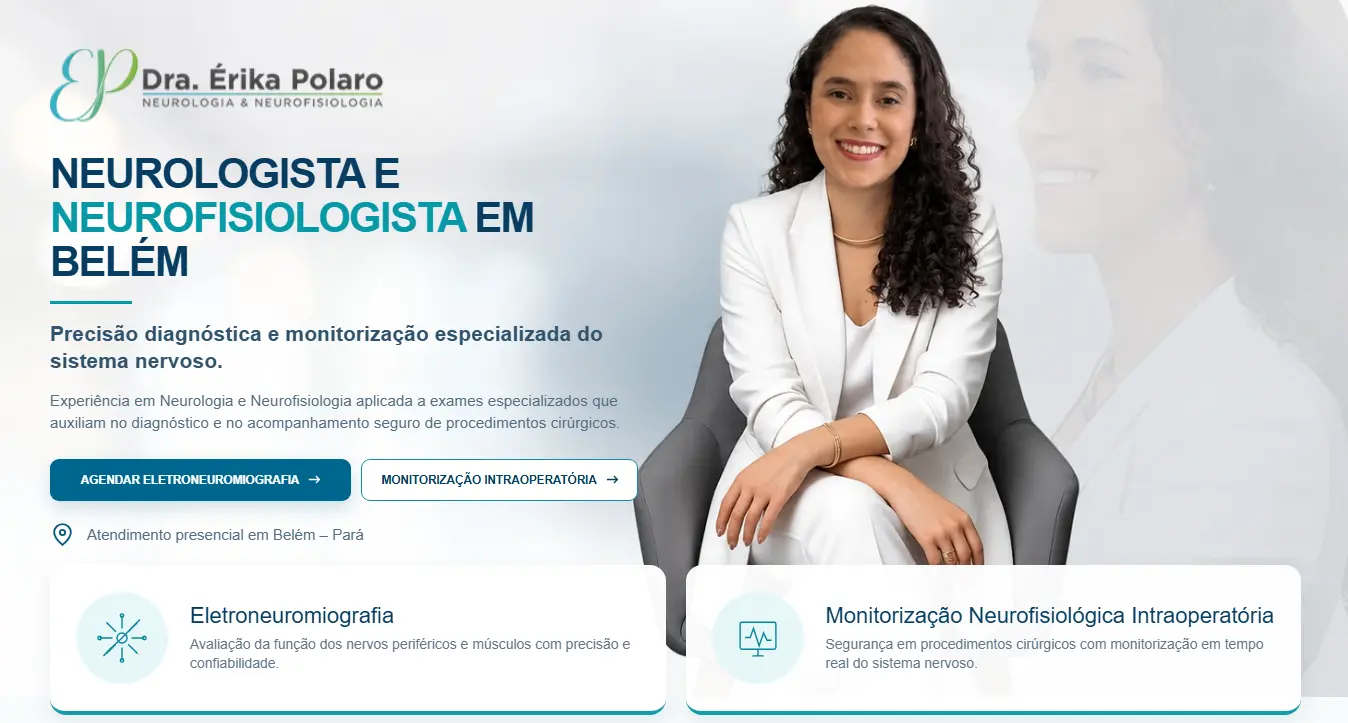 Página inicial do site da Dra. Érika Polaro, neurologista em Belém