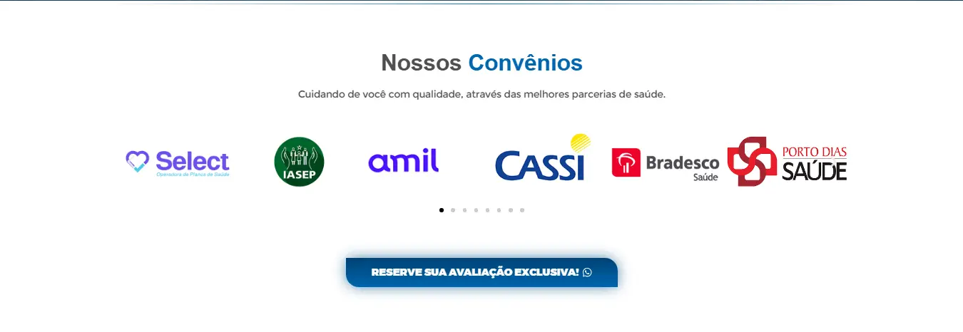 Convênios atendidos apresentados na landing page da Dra. Rafaela Mácola