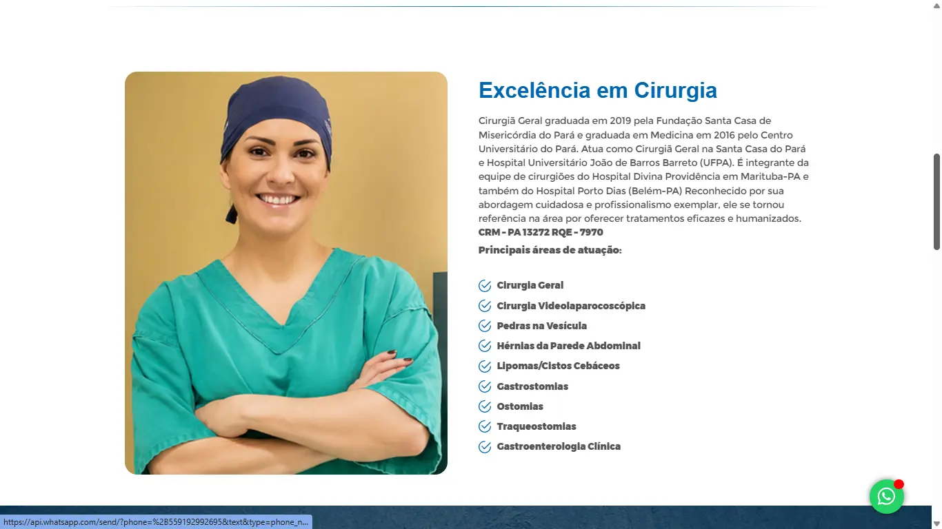 Seção da landing page com currículo e especialidades da Dra. Rafaela Mácola