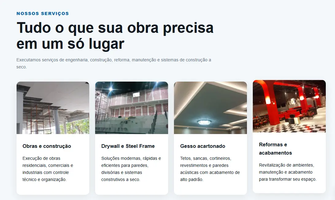 Serviços de engenharia e construção apresentados no site da Drycom