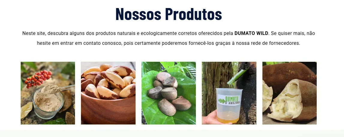 Vitrine de produtos naturais da Dumato Wild