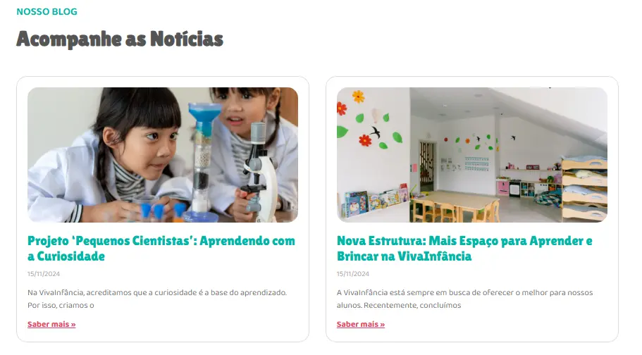 Blog da Escola Crescer com notícias e projetos pedagógicos