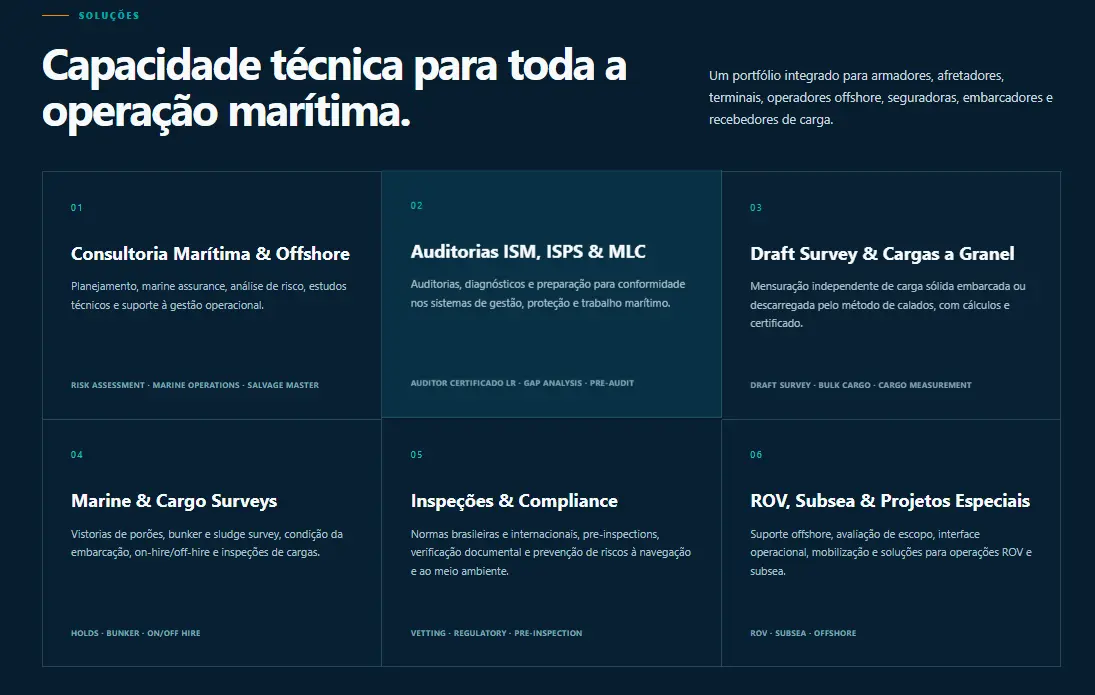 Serviços de consultoria marítima, auditorias, inspeções e projetos offshore da Merci Marine