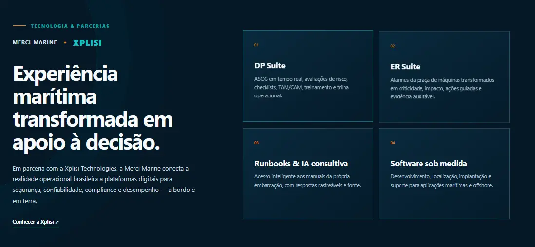Soluções de tecnologia marítima da Merci Marine com DP Suite, ER Suite e software sob medida