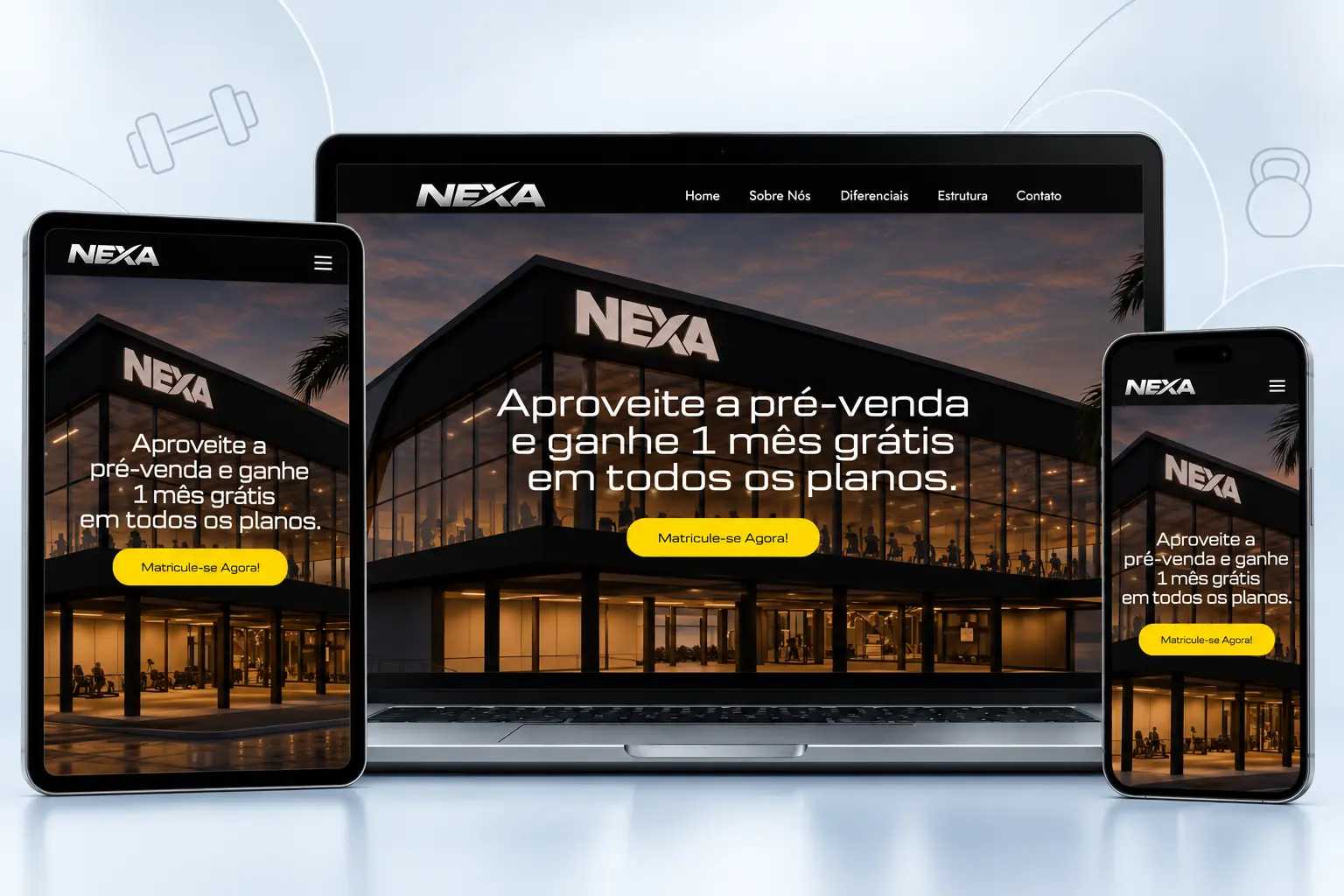 Site da Academia Nexa apresentado em notebook