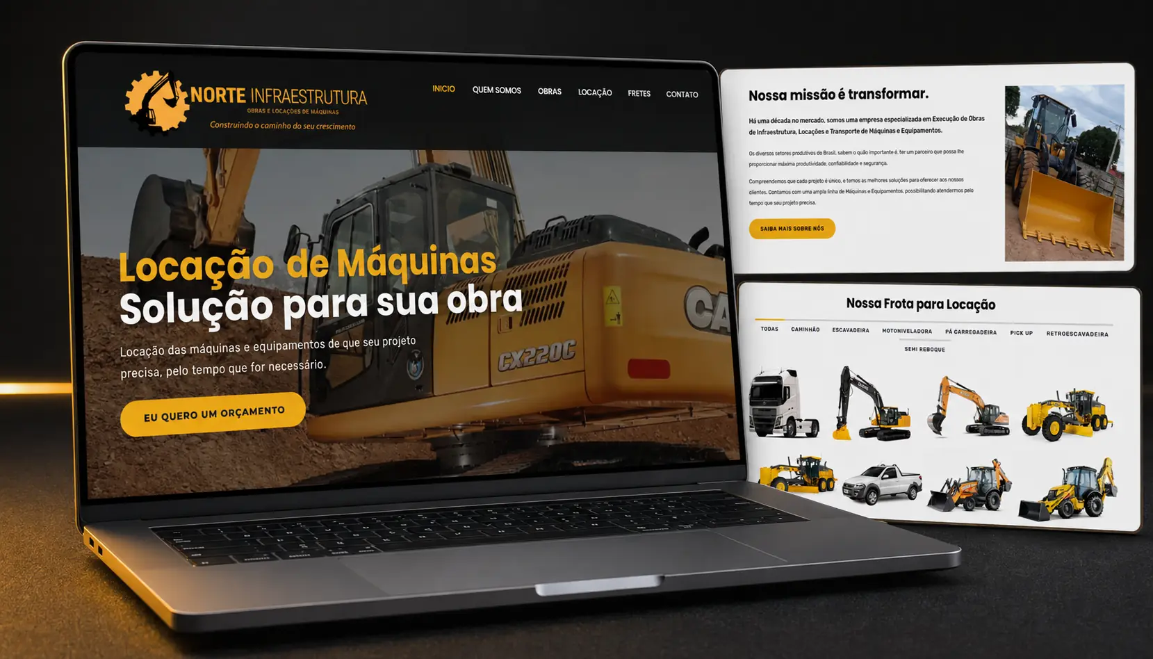 Apresentação do site Norte Locações em notebook