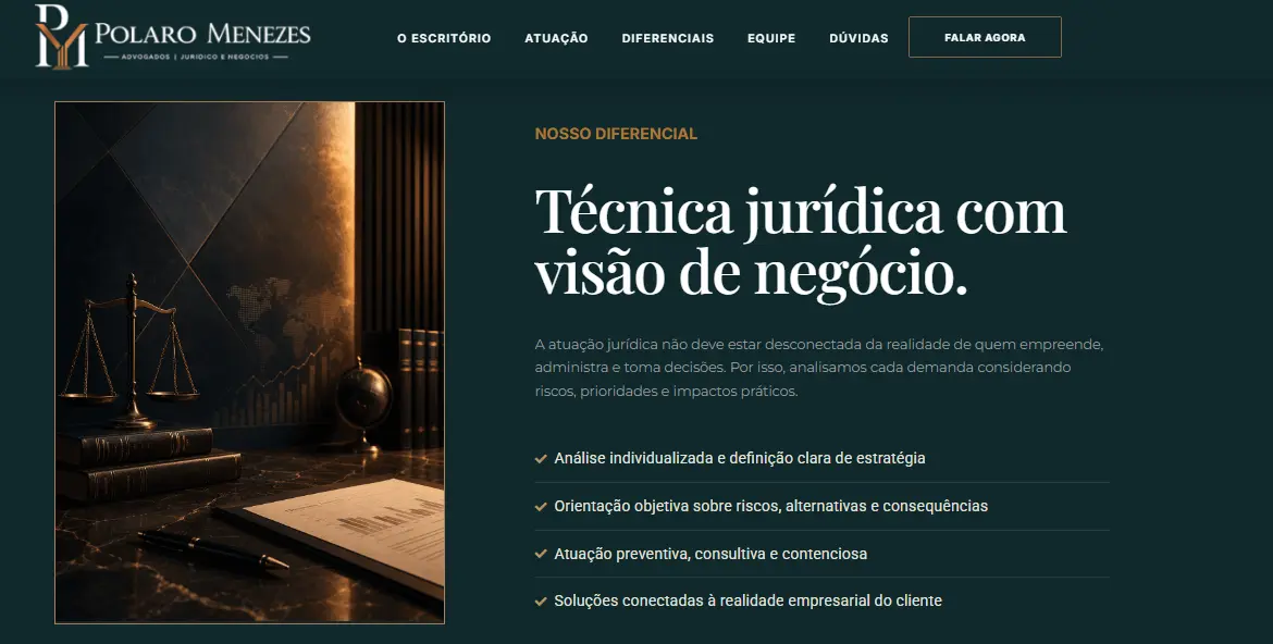 Diferenciais do escritório Polaro Menezes em seção de design premium