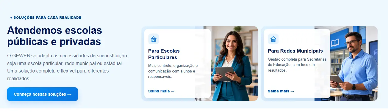 Soluções GEWEB para escolas particulares e redes municipais