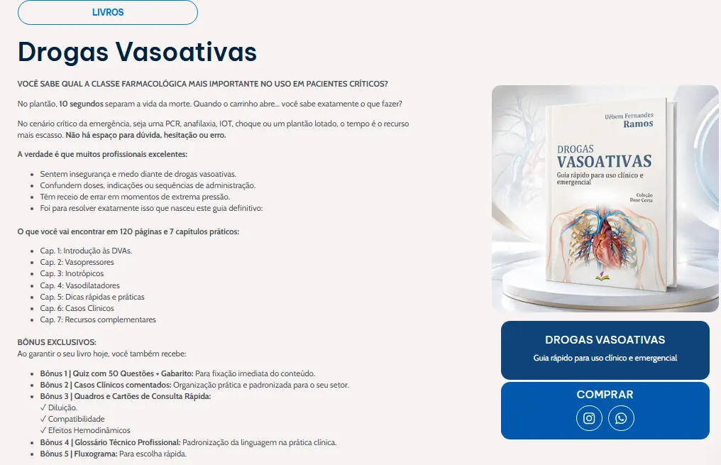 Livro Drogas Vasoativas divulgado no site de Uebem Ramos