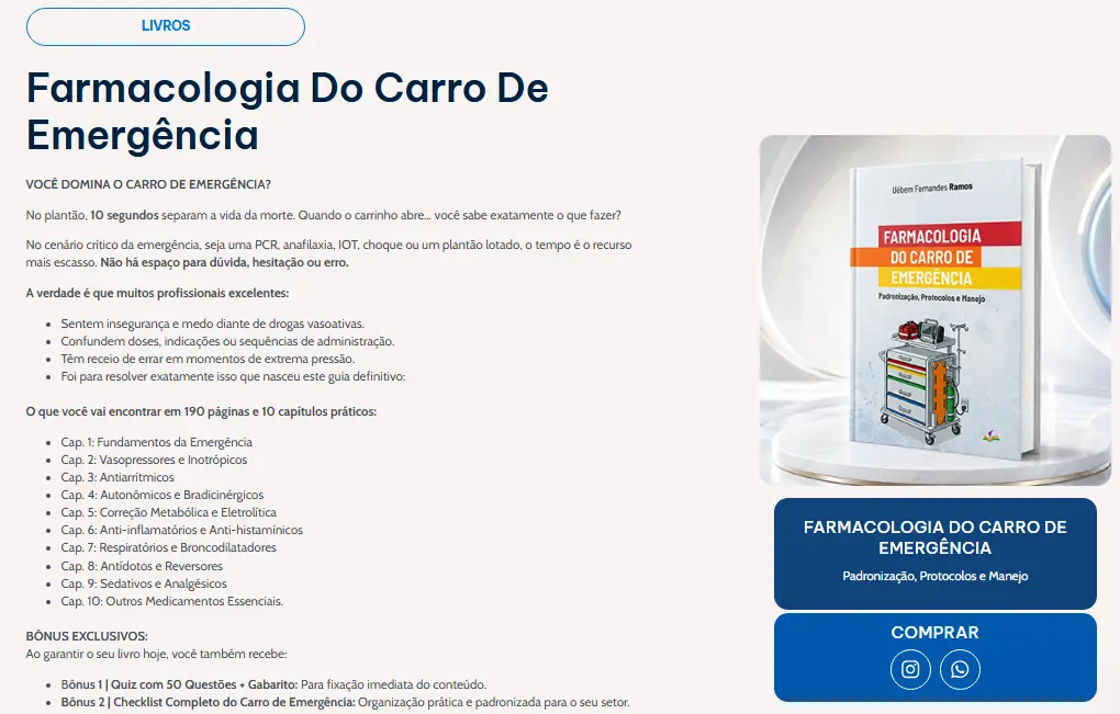 Livro Farmacologia do Carro de Emergência divulgado no site de Uebem Ramos