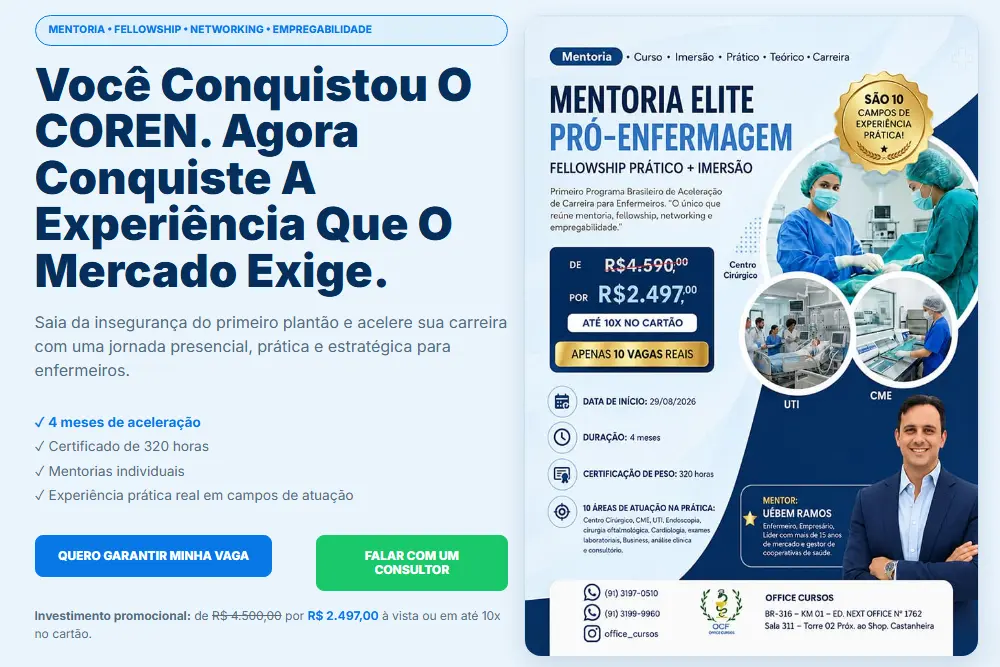 Landing page da Mentoria Elite Pró-Enfermagem de Uebem Ramos