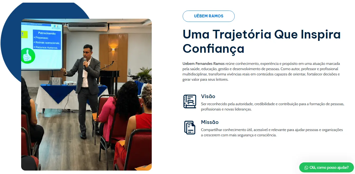Trajetória profissional de Uebem Ramos apresentada em seu site